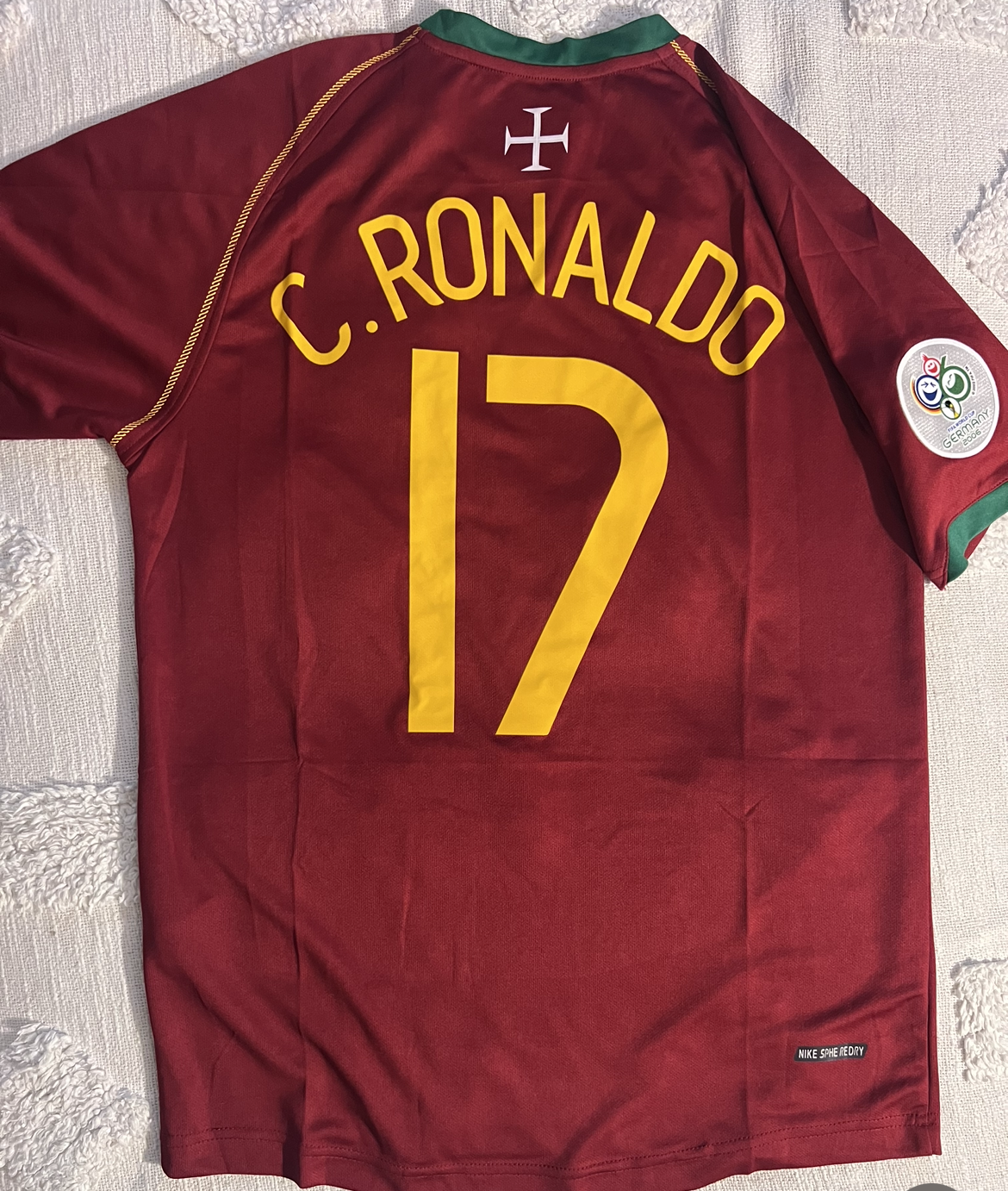 Ronaldo Portugal 2006 retro jersey all patches.